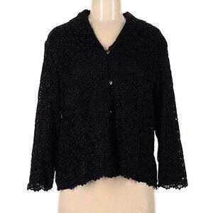 Talbots Black Heavy Lace Crochet Overlay Button Front Blazer Jacket